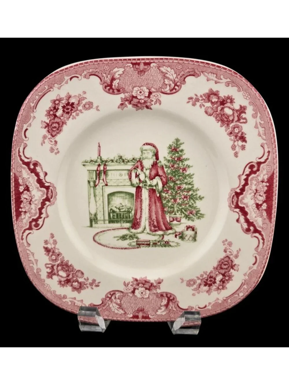 Johnson Bros Christmas Scenes Square Salad Plate Santa 7.75